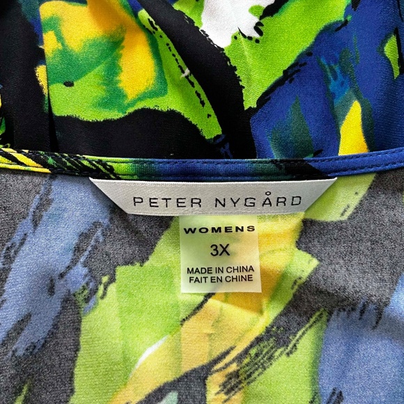 TUNIC, STRETCH, BLUE/YELLOW/GREEN, SIZE 3X, VEE NECK, WAIST TIES FOR BOW, - Picture 12 of 13